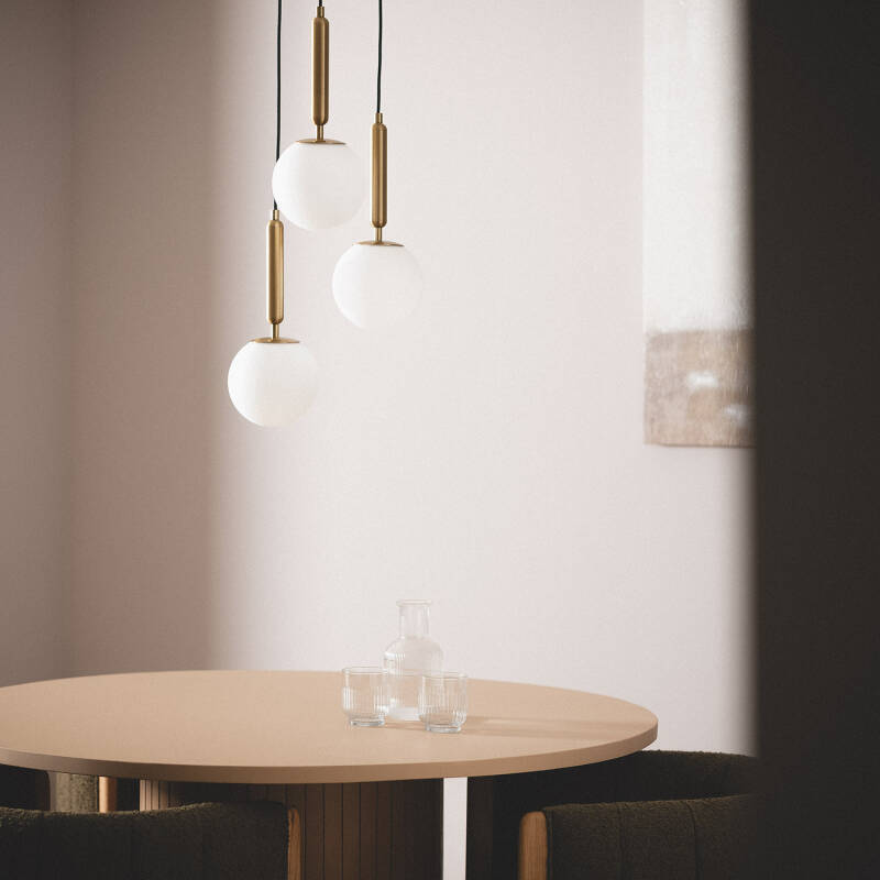 LEDKIA Lampada A Sospensione Wawak – Design In Metallo E Legno, 3 Lampadine E27, Per Cucina, Soggiorno E Camera (Bianco)