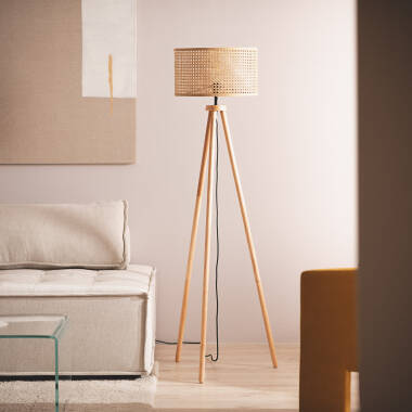 Afbeelding van Staande Lamp Rotan en Stof  Adirane