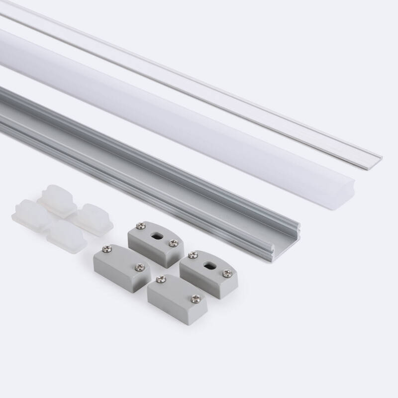 Profil encastrable en aluminium pour bande LED avec diffuseur - 4 clips - 2 embouts - 36x28mm