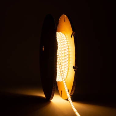 Ruban LED Dimmable 220V SMD Auto-redressement 120 LED/m BOBINE 20m 12W/m 1080lm/m Super Étroite Largeur 6.5mm Coupe 10cm IP65