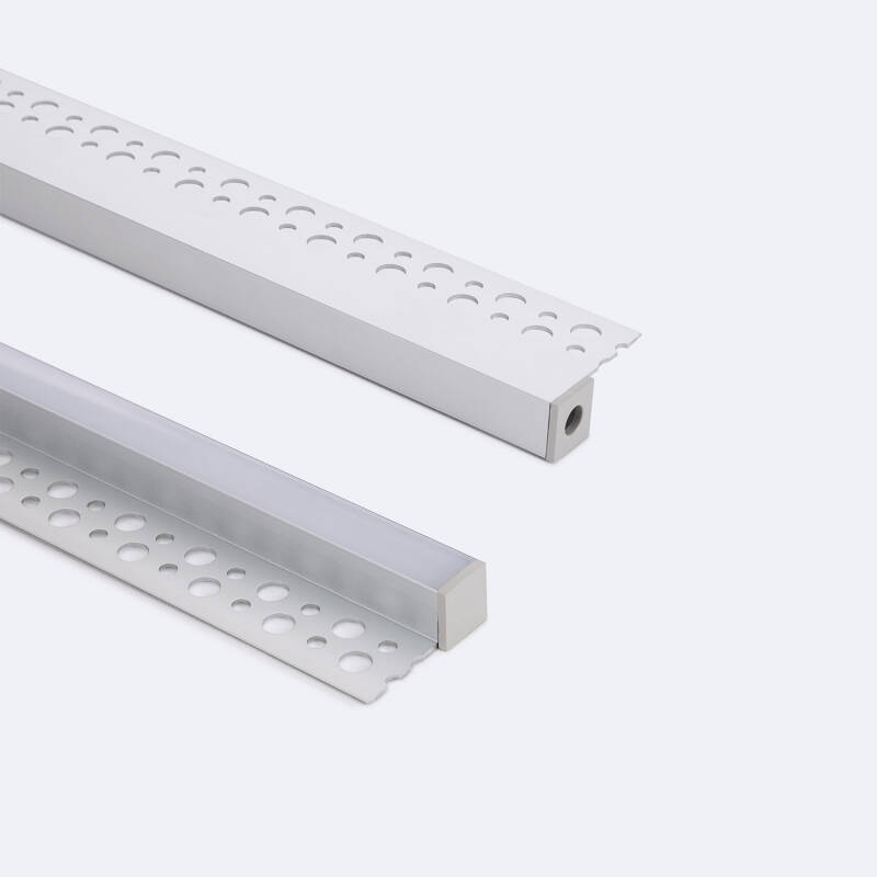 Image of Aluminium Recessed Plaster/Plasterboard Profile with Continuous Cover for LED Strip up to 8mm