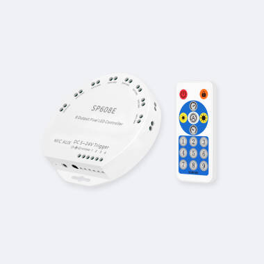 Controller voor 8 RGBIC LED Strips Digitale SPI 5-24V DC met RF Controller en APP