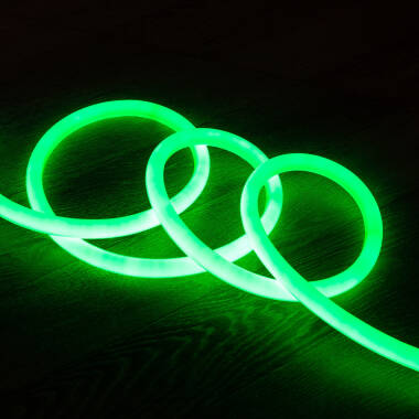 220V LED Neon Strip Dimmable in Green Round 360º 9W/m Cut at Every 100cm IP67 Custom Length