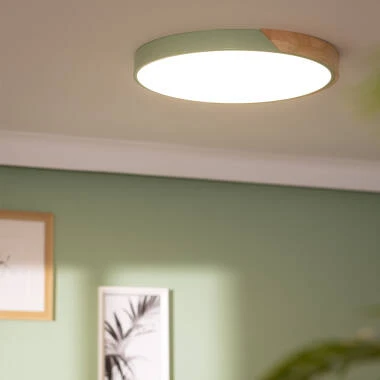 Immagine di Plafoniera LED Circolare da 36 W in Legno e Alluminio, Ø 500 mm, CCT Selezionabile, Semi-Dari