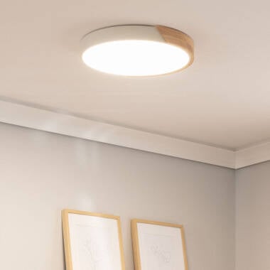 Afbeelding van Plafondlamp LED 24 W Rond Hout en aluminium Ø418mm CCT Selecteerbaar Semi-Dari
