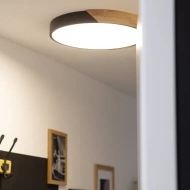Immagine di Plafoniera LED Circolare da 24 W in Legno e Alluminio, Ø 418 mm, CCT Selezionabile, Semi-Dari
