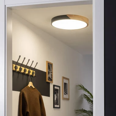 Immagine di Plafoniera LED Circolare da 24 W in Legno e Alluminio, Ø 418 mm, CCT Selezionabile, Semi-Dari