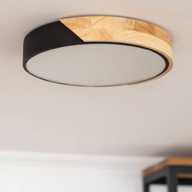 Immagine di Plafoniera LED Circolare da 18 W in Legno e Alluminio, Ø 320 mm, CCT Selezionabile, Semi-Dari