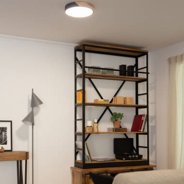 Immagine di Plafoniera LED Circolare da 18 W in Legno e Alluminio, Ø 320 mm, CCT Selezionabile, Semi-Dari
