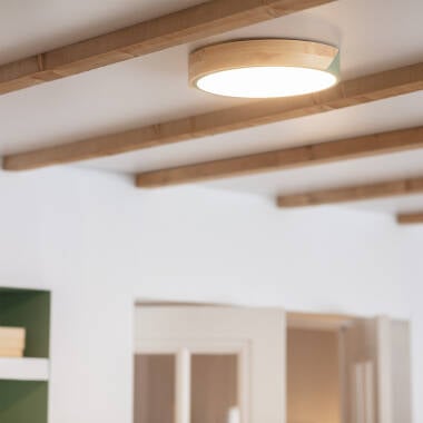 Immagine di Plafoniera LED Circolare da 18 W in Legno e Alluminio, Ø 320 mm, CCT Selezionabile, Semi-Dari