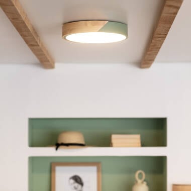 Immagine di Plafoniera LED Circolare da 18 W in Legno e Alluminio, Ø 320 mm, CCT Selezionabile, Semi-Dari