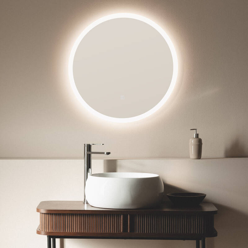 Specchio da Bagno a LED Rotondo, Specchio per Trucco antiappannamento a Parete, con dimmerabile 3000K-6000K, Specchio da Bagno Illuminato con Pulsante Smart Touch, Luce Bianca e Luce Calda