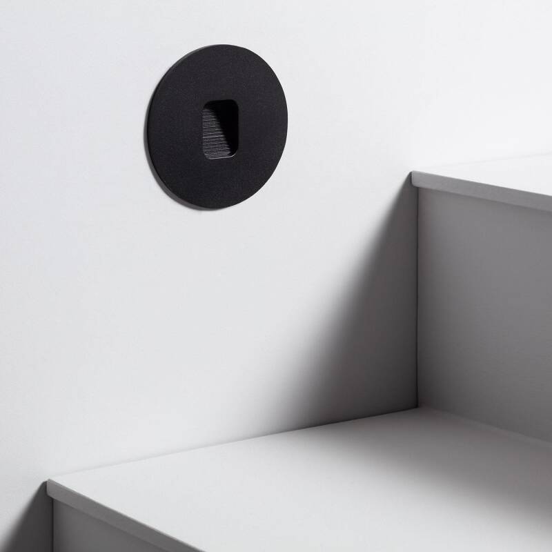 Image de Balise Murale Extérieure LED 2W Encastrable Aluminium Ronde Noir Olite