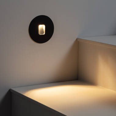 Image de Balise Murale Extérieure LED 2W Encastrable Aluminium Ronde Noir Olite