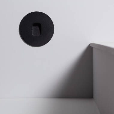 Image de Balise Murale Extérieure LED 2W Encastrable Aluminium Ronde Noir Olite