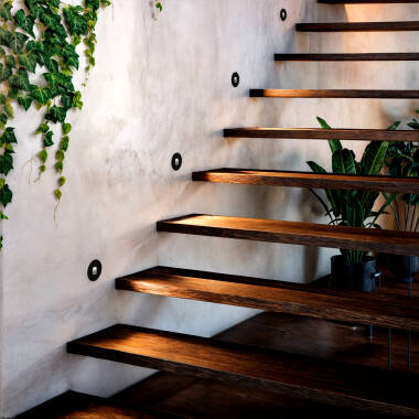 Image of Olite 2W Round Outdoor Recessed Aluminium LED Wall Light in Black