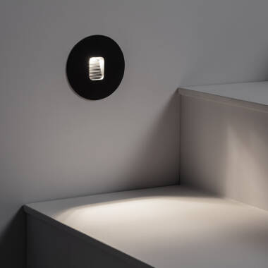 Image of Olite 2W Round Outdoor Recessed Aluminium LED Wall Light in Black