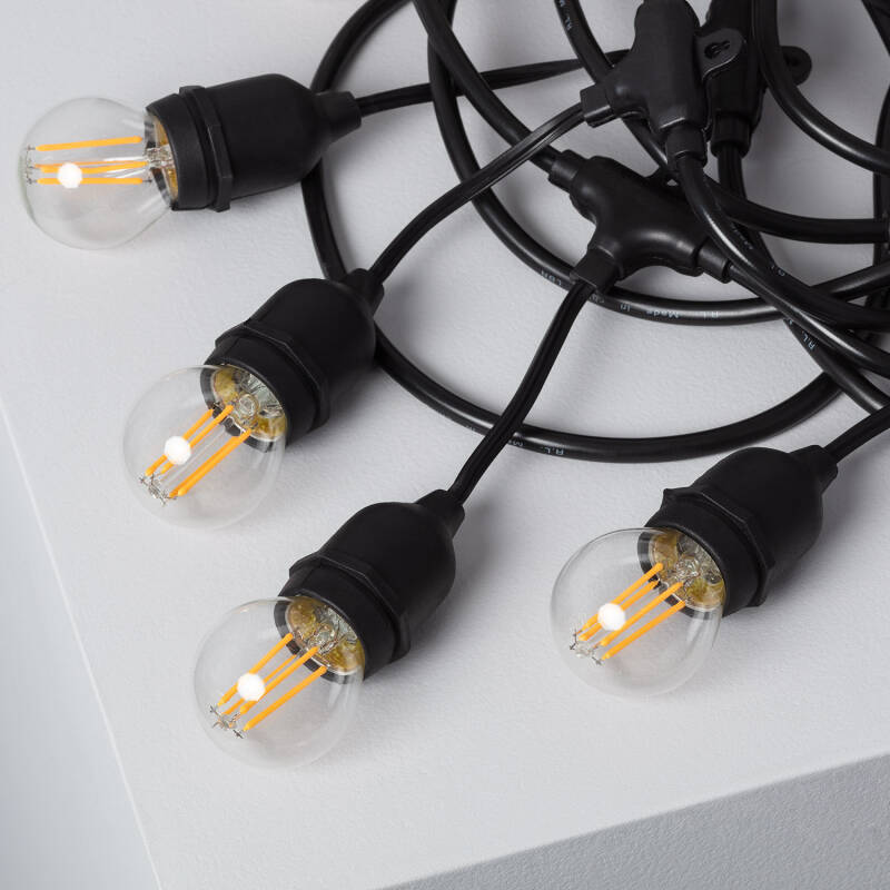 Obraz Zestaw Girlanda Żarówkowa Waterproof 5.5m Czarna + 8 Żarówek LED E27 Filament 4W
