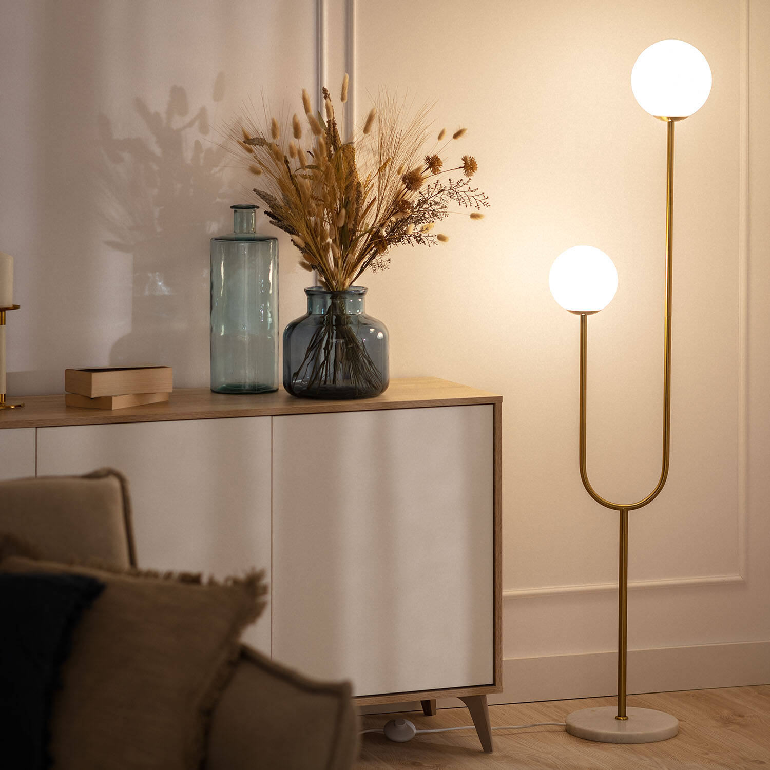 Lampa Podłogowa z Metalu i Szkła Moonlight Brass 2-Pkt.