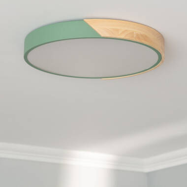 LED Deckenleuchte 24W Rund Holz und Aluminium Ø418 mm CCT Wählbar Semi-Dari