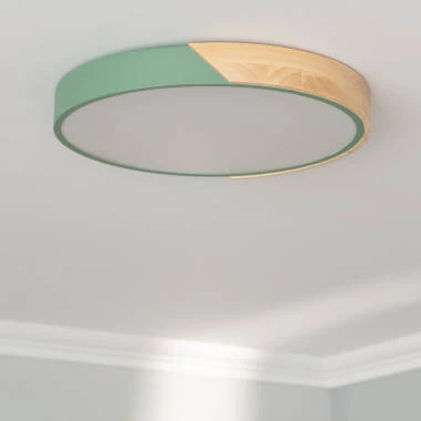 Plafoniera LED Circolare da 24 W in Legno e Alluminio, Ø 418 mm, CCT Selezionabile, Semi-Dari