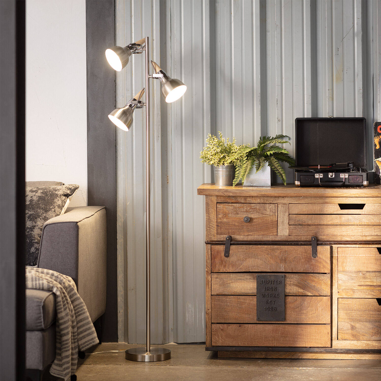 Lampa Podłogowa Emer 3 Reflektory Srebrna