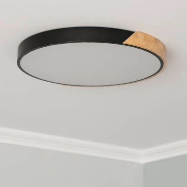 Plafoniera LED Circolare da 36 W in Legno e Alluminio, Ø 500 mm, CCT Selezionabile, Semi-Dari