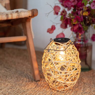 LED Tischlampe Solar Außen Rattan Baihar