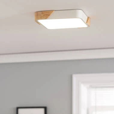 Plafondlamp LED 18W Vierkant Hout 325x325 mm CCT Selecteerbaar Selecteerbare Semi-Dari