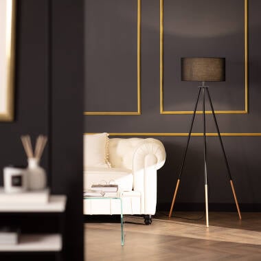 Afbeelding van Staande Lamp van Hout en Stof Kathathu