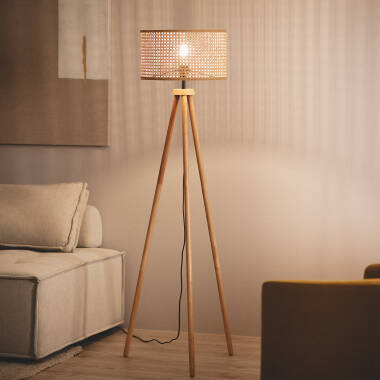 Lampa Podłogowa z Rattanu i Drewna Adirane