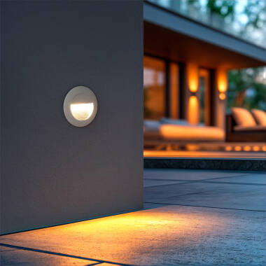 Wabi 3W White Round Aluminium Outdoor Recessed Wall Light