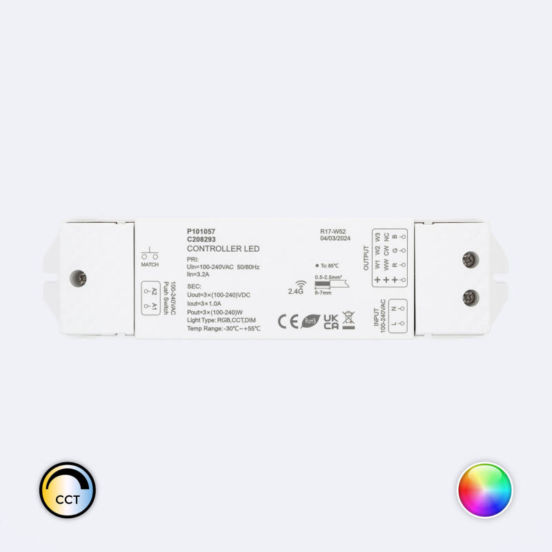 LEDKIA RGB LED-Controller Dimmer 24A Mit Funkfernbedienung | Für 12V/24V LED-Streifen, IP20, 13x6x2 Cm