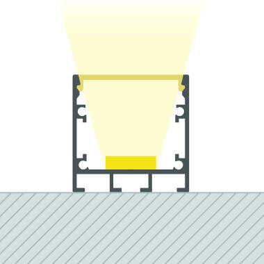 Aluminiumprofil Oberfläche mit eingebauter Clipbefestigung und durchgehender Abdeckung für LED Streifen bis 24mm