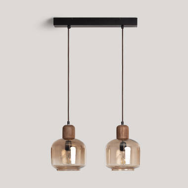 Afbeelding van Hanglamp Hout en Glas Amber Dallas 2 Spots