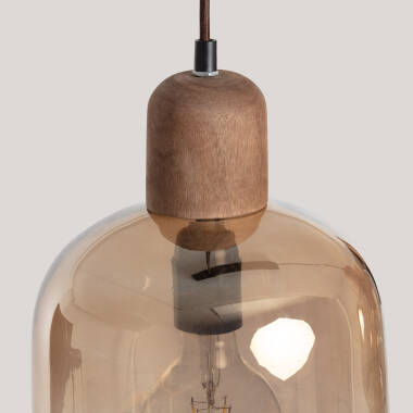 Afbeelding van Hanglamp Hout en Glas Amber Dallas 2 Spots