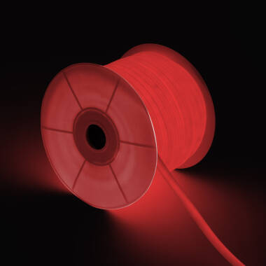Taśma Led Neon Ściemnialna 220V ROLKA 50m Czerwony Okrągły 360 9W/m Cięcie 100cm IP67