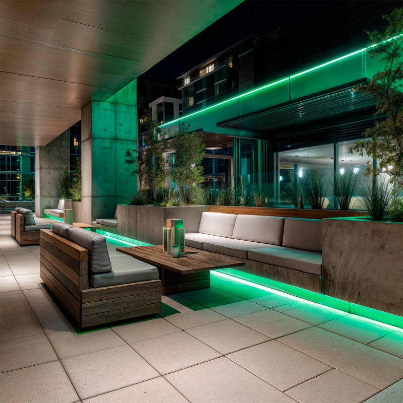 Immagine di Striscia LED Neon 7.5 W/m Regolabile 220V AC 120 LED/m Semicircolare 180º Verde IP67 su Misura Taglio ad ogni 100 cm
