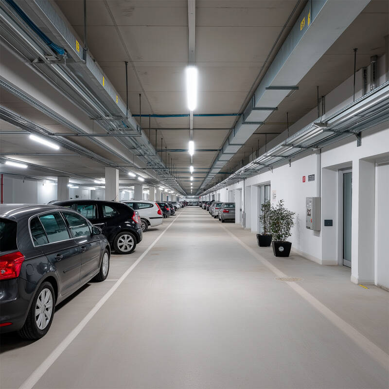 Immagine di Plafoniera Stagna 60cm IP65 con due Tubi LED Vetro 9W 140lm/W
