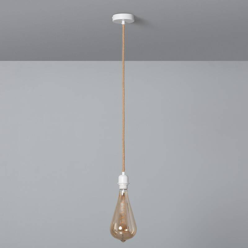 Afbeelding van Plafondplaat met Fitting voor Hanglamp met Kabel Natuurlijk en Witte Textiel