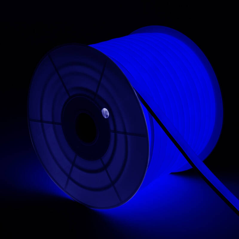 Image de Bobine Gaine Néon LED Flexible Dimmable 7.5W/m 220V AC 120 LED/m 50m Semi-circulaire 180° Bleue IP67 Coupe Tous les 100cm 