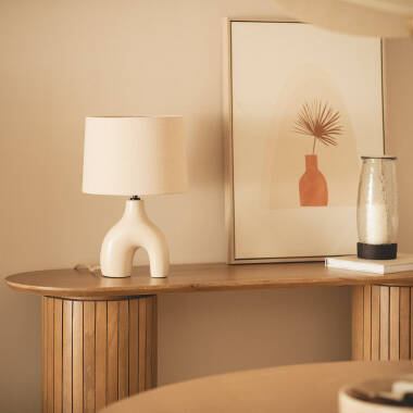 Tischlampe aus Keramik und Leinen Ginger