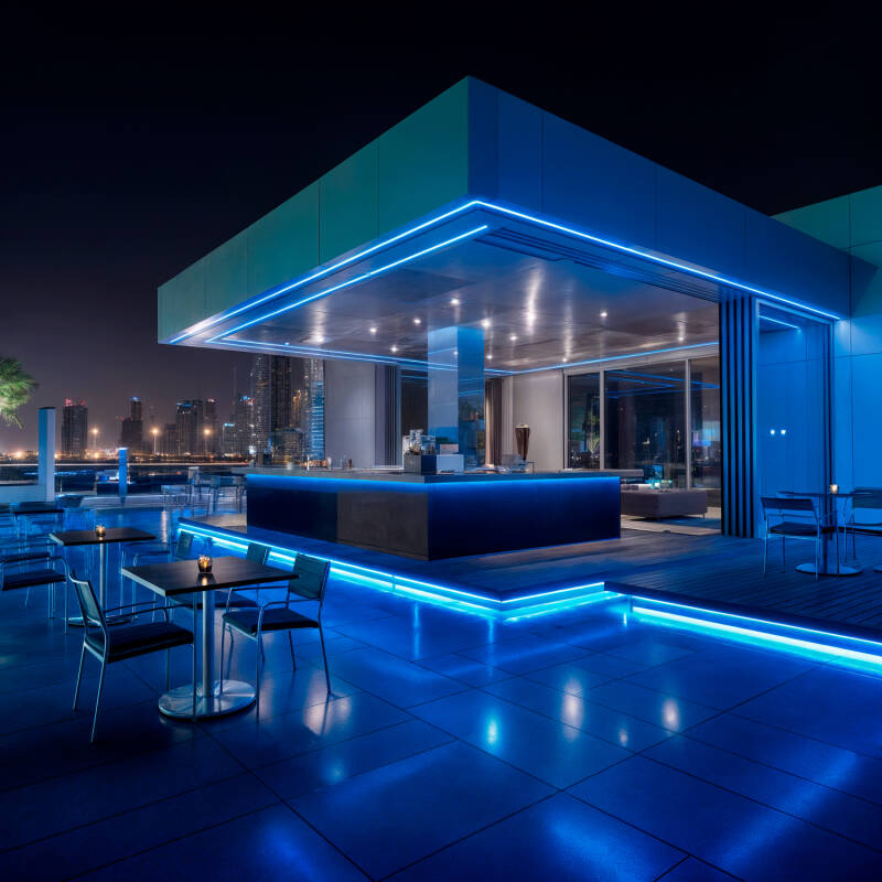 Immagine di Bobina Striscia LED Neon Regolabile 220V AC 120 LED/m 50 m Circolare 360 Azzurro IP67 su Misura Taglio ad ogni 100 cm