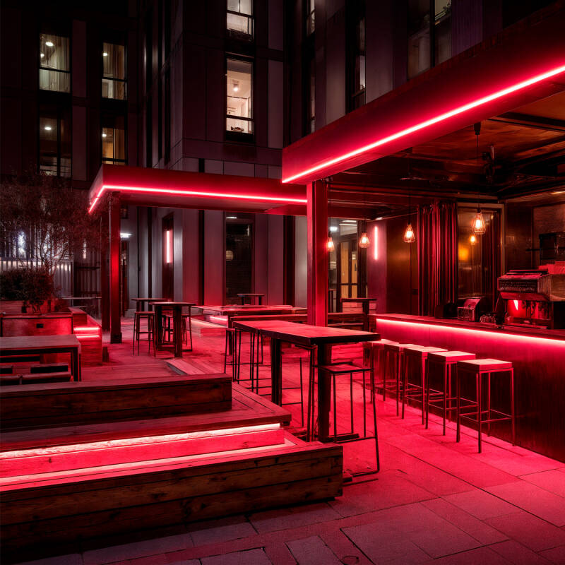 Immagine di Bobina Striscia LED Neon 7.5W/m Regolabile 220V AC 120 LED/m Semicircolare 180º Rosso IP67 Taglio ad ogni 100cm