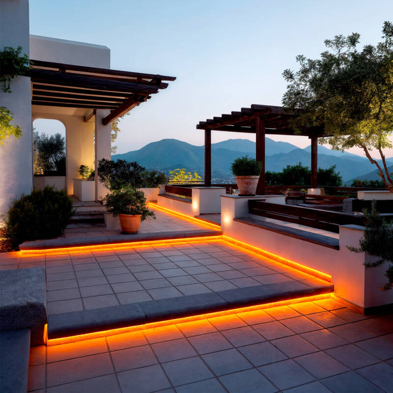 Bild von LED-Streifenrolle Neon Dimmbar 220v 50m Orange Halbrund 180° 7.5W/m Schnitt 100cm IP67