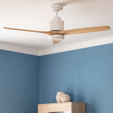 Deckenventilator Leise Mersin Weiss Holz 132cm DC-Motor für Außen