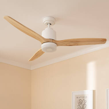 Deckenventilator Leise Mersin Weiss Holz 132cm DC-Motor für Außen