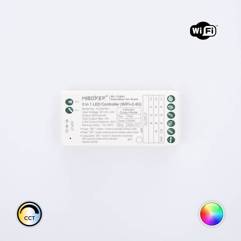 Image de Contrôleur Variateur LED RGB 12/24V DC MiBoxer FUT037W+