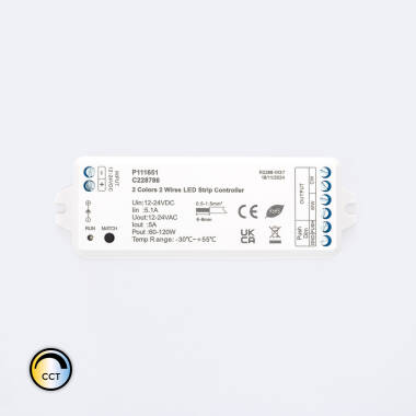 Dimming Controller for 12/24V DC CCT LED Strip 2 Channel Compatible with RF Remote & Push Button Switch