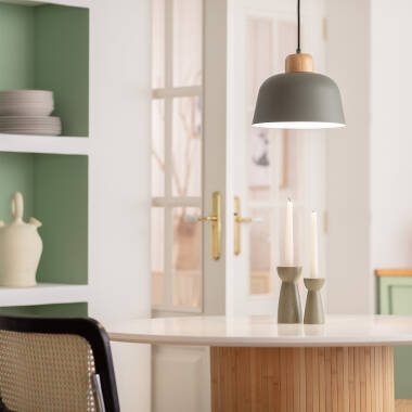 Immagine di Lampada a Sospensione Metallo e Legno Wawak 